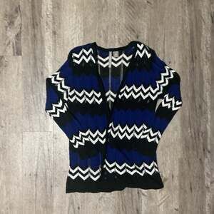 Stitches & Co. Women's XL Blue and Black Chevron Knit Open Front Cardigan